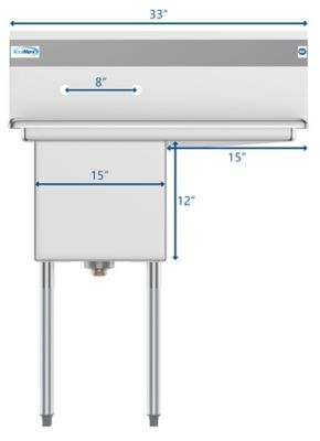 Image showing  33 in. One Compartment Stainless Steel Commercial Sink with Drainboard, Bowl Size 15 x 15 x 12 in., SA151512-15R3