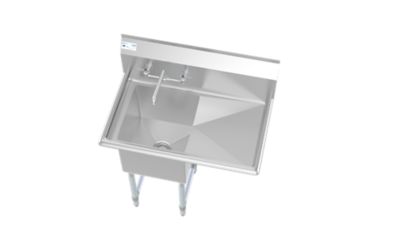 Image showing  33 in. One Compartment Stainless Steel Commercial Sink with Drainboard, SA151512-15R3FA