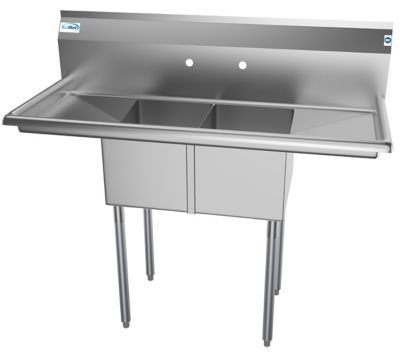 KoolMore 48 in. Two Compartment Stainless Steel Commercial Sink with 2 Drainboards, SB121610-12B3