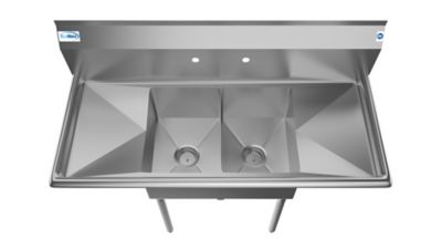 Image showing  48 in. Two Compartment Stainless Steel Commercial Sink with 2 Drainboards, SB121610-12B3