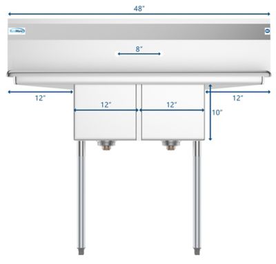 Image showing  48 in. Two Compartment Stainless Steel Commercial Sink with 2 Drainboards, SB121610-12B3