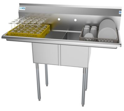 Image showing  48 in. Two Compartment Stainless Steel Commercial Sink with 2 Drainboards, SB121610-12B3