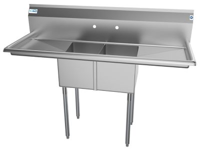 KoolMore 56 in. Two Compartment Stainless Steel Commercial Sink with 2 Drainboards, SB121610-16B3