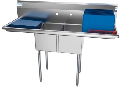 Image showing  56 in. Two Compartment Stainless Steel Commercial Sink with 2 Drainboards, SB121610-16B3