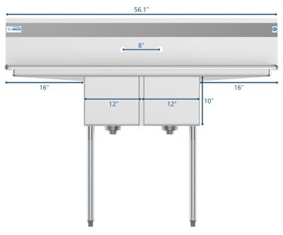 Image showing 5 th KoolMore 56 in. Two Compartment Stainless Steel Commercial Sink with 2 Drainboards, SB121610-16B3