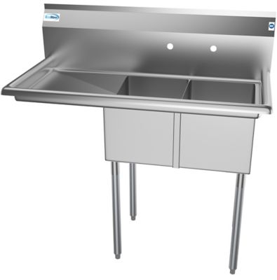 KoolMore 43 in. Two Compartment Stainless Steel Commercial Sink with Drainboard, Bowl Size 12 x 16 x 10 in., SB121610-16L3
