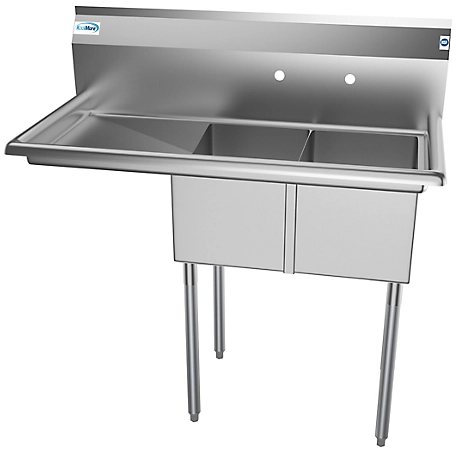KoolMore 43 in. Two Compartment Stainless Steel Commercial Sink with Drainboard, Bowl Size 12 x 16 x 10 in., SB121610-16L3