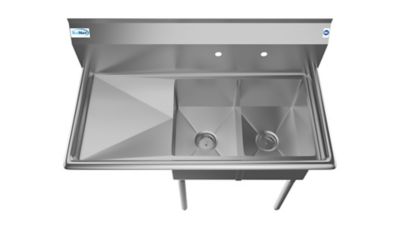 Image showing  43 in. Two Compartment Stainless Steel Commercial Sink with Drainboard, Bowl Size 12 x 16 x 10 in., SB121610-16L3