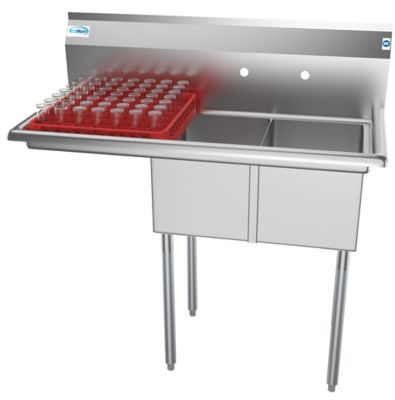 Image showing  43 in. Two Compartment Stainless Steel Commercial Sink with Drainboard, Bowl Size 12 x 16 x 10 in., SB121610-16L3