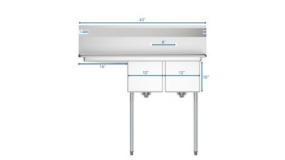 Image showing  43 in. Two Compartment Stainless Steel Commercial Sink with Drainboard, Bowl Size 12 x 16 x 10 in., SB121610-16L3