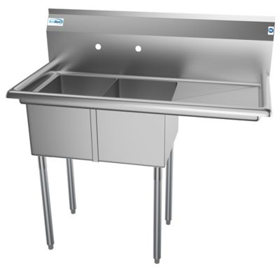 KoolMore 43 in. Two Compartment Stainless Steel Commercial Sink with Drainboard, Bowl Size 12 x 16 x 10 in., SB121610-16R3
