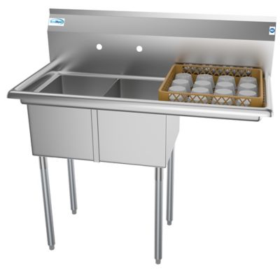 Image showing  43 in. Two Compartment Stainless Steel Commercial Sink with Drainboard, Bowl Size 12 x 16 x 10 in., SB121610-16R3