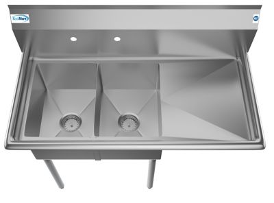 Image showing  43 in. Two Compartment Stainless Steel Commercial Sink with Drainboard, Bowl Size 12 x 16 x 10 in., SB121610-16R3