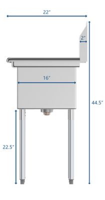 Image showing  43 in. Two Compartment Stainless Steel Commercial Sink with Drainboard, Bowl Size 12 x 16 x 10 in., SB121610-16R3