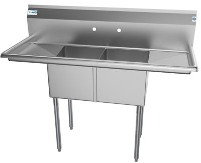 KoolMore 52 in. Two Compartment Stainless Steel Commercial Sink with 2 Drainboards, SB141611-12B3
