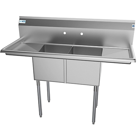 KoolMore 52 in. Two Compartment Stainless Steel Commercial Sink with 2 Drainboards, SB141611-12B3