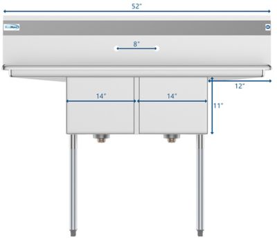 Image showing 6 th KoolMore 52 in. Two Compartment Stainless Steel Commercial Sink with 2 Drainboards, SB141611-12B3