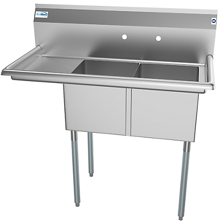 KoolMore 43 in. Two Compartment Stainless Steel Commercial Sink with Drainboard, Bowl Size 14 x 16 x 11 in., SB141611-12L3
