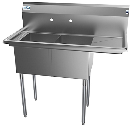 KoolMore 43 in. Two Compartment Stainless Steel Commercial Sink with Drainboard, Bowl Size 14 x 16 x 11 in., SB141611-12R3