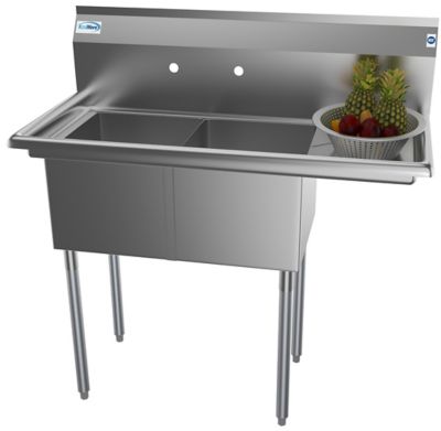 Image showing  43 in. Two Compartment Stainless Steel Commercial Sink with Drainboard, Bowl Size 14 x 16 x 11 in., SB141611-12R3