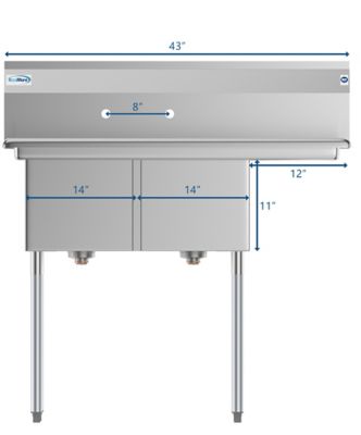 Image showing  43 in. Two Compartment Stainless Steel Commercial Sink with Drainboard, Bowl Size 14 x 16 x 11 in., SB141611-12R3