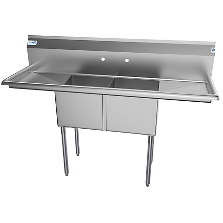 KoolMore 60 in. Two Compartment Stainless Steel Commercial Sink with 2 Drainboards, SB151512-15B3