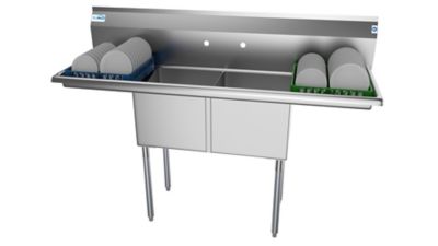 Image showing  60 in. Two Compartment Stainless Steel Commercial Sink with 2 Drainboards, SB151512-15B3
