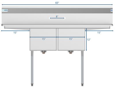Image showing  60 in. Two Compartment Stainless Steel Commercial Sink with 2 Drainboards, SB151512-15B3