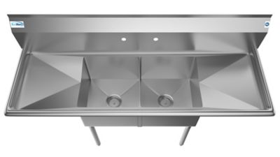 Image showing  60 in. Two Compartment Stainless Steel Commercial Sink with 2 Drainboards, SB151512-15B3