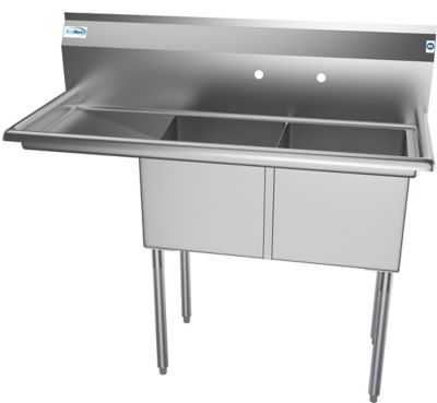KoolMore 48 in. Two Compartment Stainless Steel Commercial Sink with 2 Drainboards, SB151512-15L3