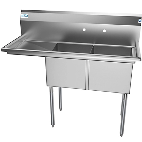 KoolMore 48 in. Two Compartment Stainless Steel Commercial Sink with 2 Drainboards, SB151512-15L3