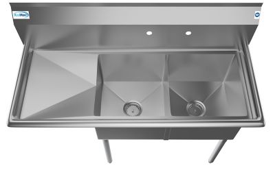 Image showing  48 in. Two Compartment Stainless Steel Commercial Sink with 2 Drainboards, SB151512-15L3