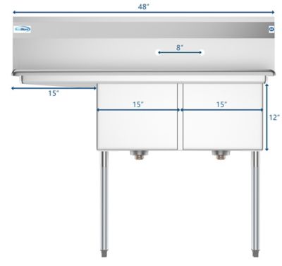 Image showing  48 in. Two Compartment Stainless Steel Commercial Sink with 2 Drainboards, SB151512-15L3