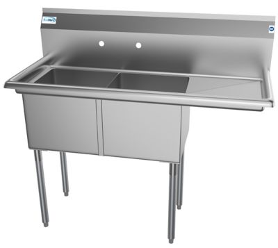 KoolMore 48 in. Two Compartment Stainless Steel Commercial Sink with Drainboard, Bowl Size 15 x 15 x 12 in., SB151512-15R3