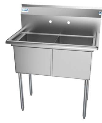 KoolMore 36 in. Two Compartment Stainless Steel Commercial Sink, Bowl Size 15 in. x 15 in. x 12 in., SB151512-N3