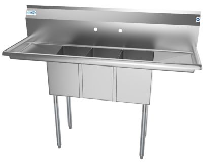 KoolMore 54 in. Three Compartment Stainless Steel Commercial Sink with Drainboards, SC101410-12B3