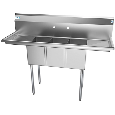 KoolMore 54 in. Three Compartment Stainless Steel Commercial Sink with Drainboards, SC101410-12B3