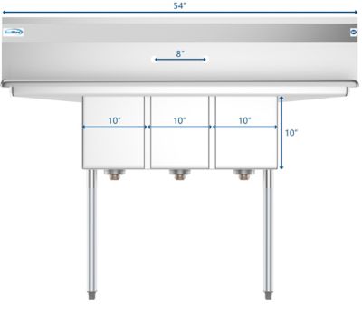 Image showing 6 th KoolMore 54 in. Three Compartment Stainless Steel Commercial Sink with Drainboards, SC101410-12B3