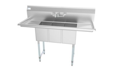 KoolMore 54 in. Three Compartment Stainless Steel Commercial Sink with Faucet and Drainboards, SC101410-12B3FA