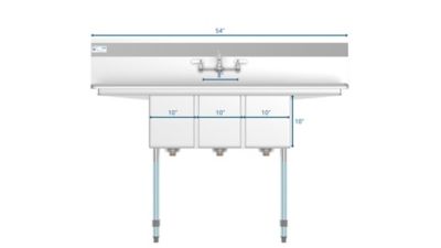 Image showing  54 in. Three Compartment Stainless Steel Commercial Sink with Faucet and Drainboards, SC101410-12B3FA