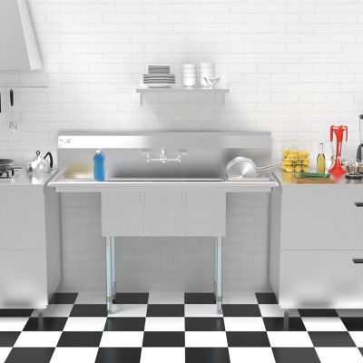 Image showing  54 in. Three Compartment Stainless Steel Commercial Sink with Faucet and Drainboards, SC101410-12B3FA