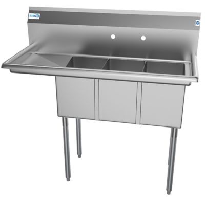 KoolMore 45 in. Three Compartment Stainless Steel Commercial Sink with Drainboard, SC101410-12L3