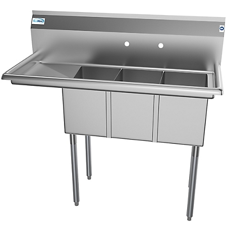 KoolMore 45 in. Three Compartment Stainless Steel Commercial Sink with Drainboard, SC101410-12L3