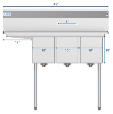Image showing  45 in. Three Compartment Stainless Steel Commercial Sink with Drainboard, SC101410-12L3
