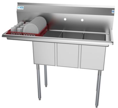 Image showing  45 in. Three Compartment Stainless Steel Commercial Sink with Drainboard, SC101410-12L3
