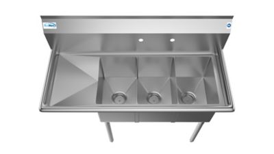 Image showing 5 th KoolMore 45 in. Three Compartment Stainless Steel Commercial Sink with Drainboard, SC101410-12L3