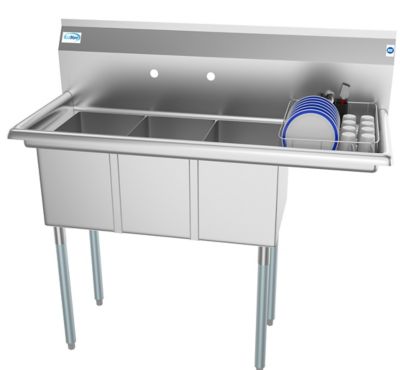 KoolMore 45 in. Three Compartment Stainless Steel Commercial Sink with Drainboard, SC101410-12R3