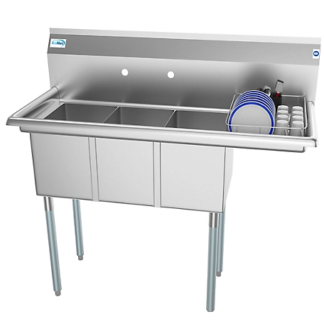 KoolMore 45 in. Three Compartment Stainless Steel Commercial Sink with Drainboard, SC101410-12R3