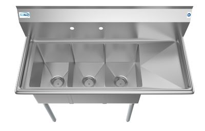 Image showing  45 in. Three Compartment Stainless Steel Commercial Sink with Drainboard, SC101410-12R3