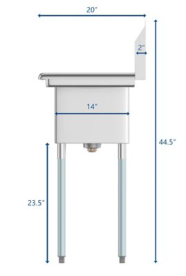 Image showing  45 in. Three Compartment Stainless Steel Commercial Sink with Drainboard, SC101410-12R3